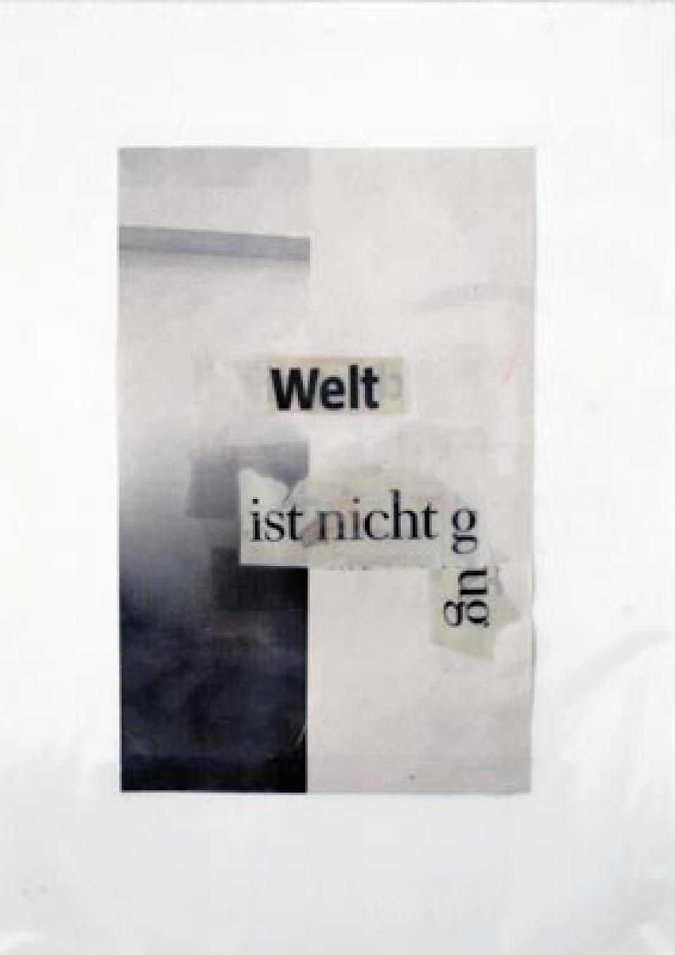 zelle und welt n° 01 03 / Ohne Titel, seit 2009,Fotografie, Klebeband, Laserprint, Wörter,30 x 20 cm