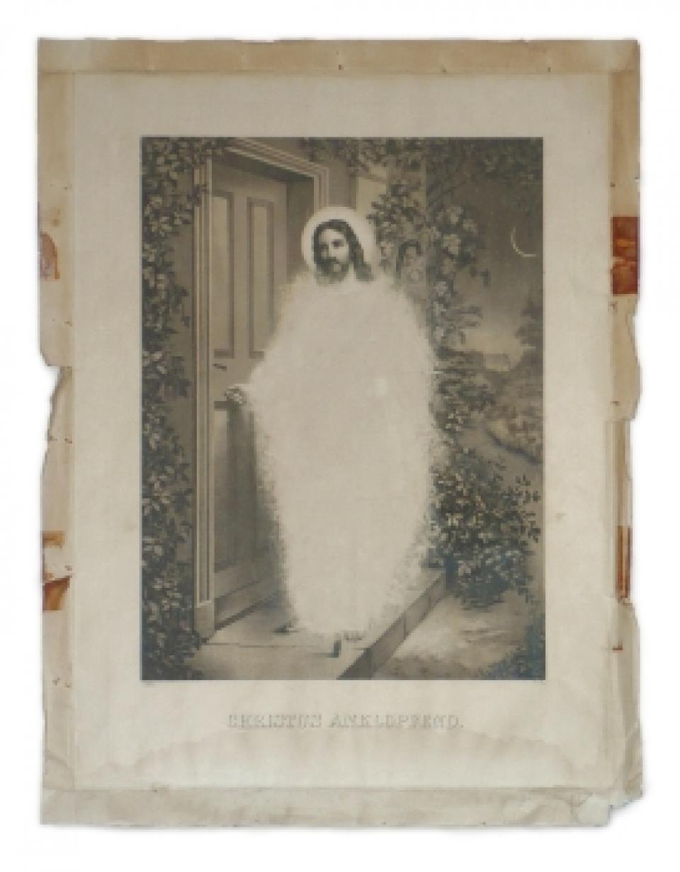  Christus anklopfend, 2008,polished old art print on paper,50 x 38 cm