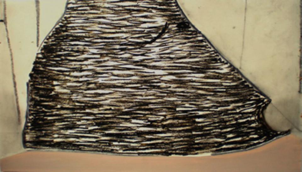 2007-2008  05 o.T., 2008,Ölfarbe, Graphit und Wachs auf Papier,42 x 70 cm