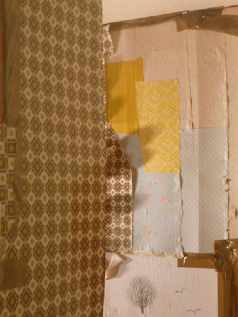 Hinterstübchen / squat # 05 Hinterstübchen, 2008 Detail / Patricia Lambertus,temporäre Installation / Künstlerhaus Bremen,Gerüst, Papier, Drucke, Fenster, Tapeten / Wand 7m breit x 3m hoch