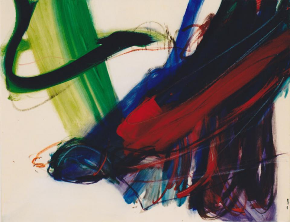 1998 o.T., 1998,Öl/Ölkreide auf Nessel,90 x 70 cm