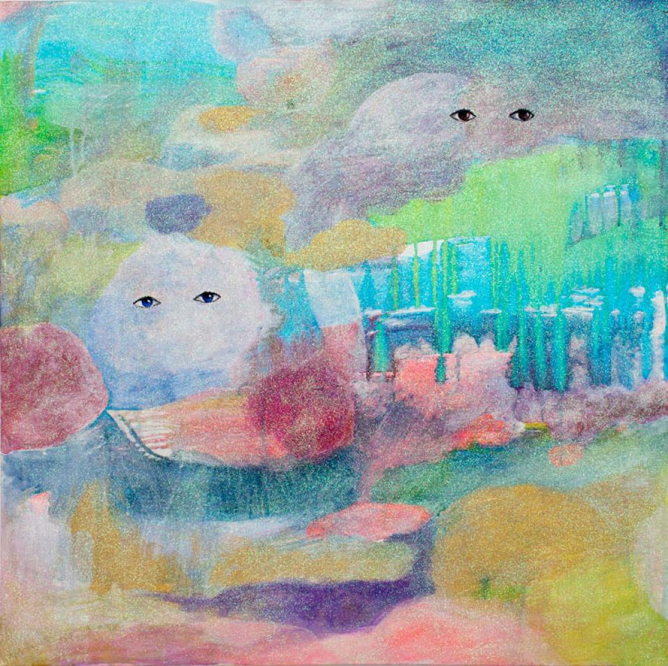 Wir sehen das genauso wie Du!, 2011,acrylic and glitter on canvas,90 x 90 cm