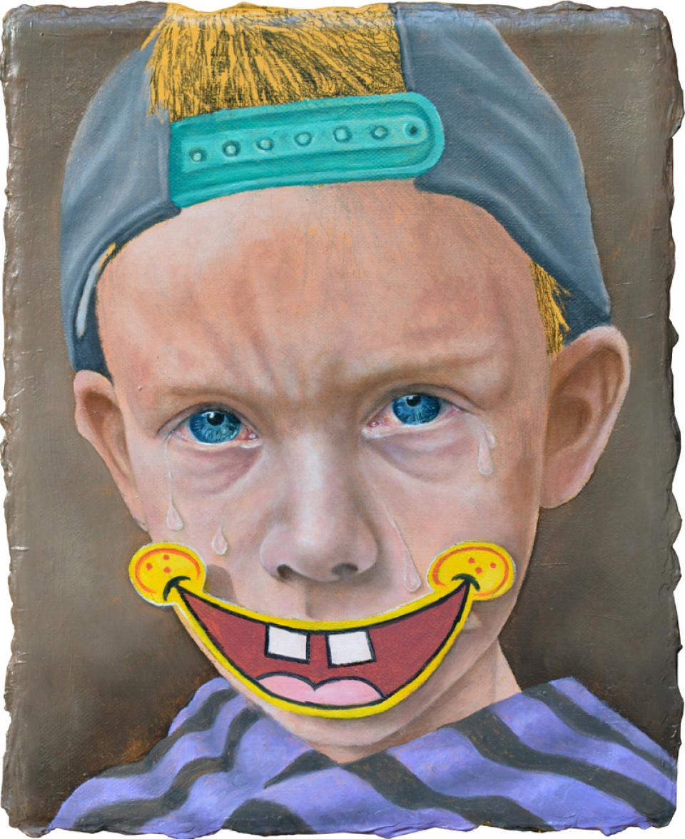 Lache wenn es nicht zum Weinen reicht, 2016,Öl auf Leinwand,31 x 25 cm