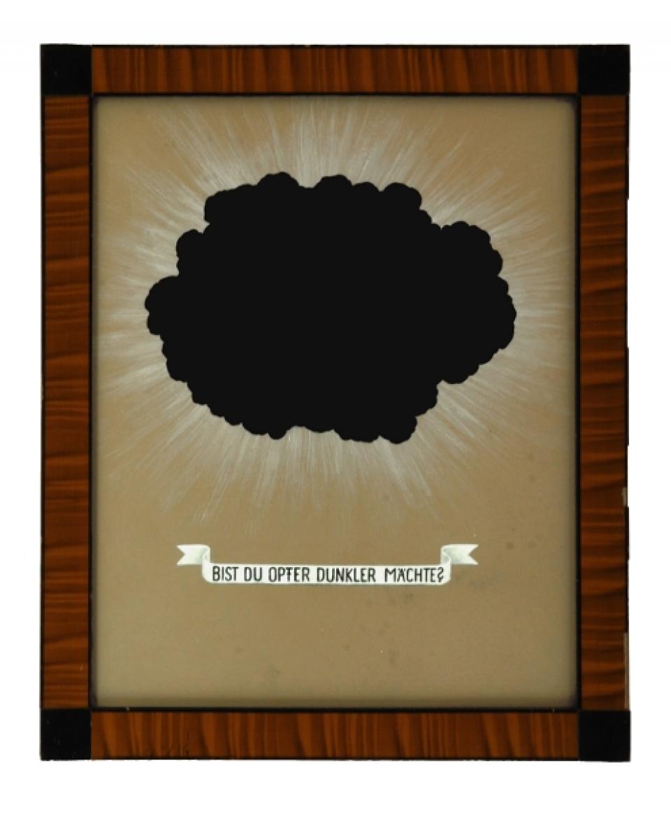 Bist Du Opfer dunkler Mächte?, 2010,acrylic on hardboard, glass, frame,44 x 36 cm